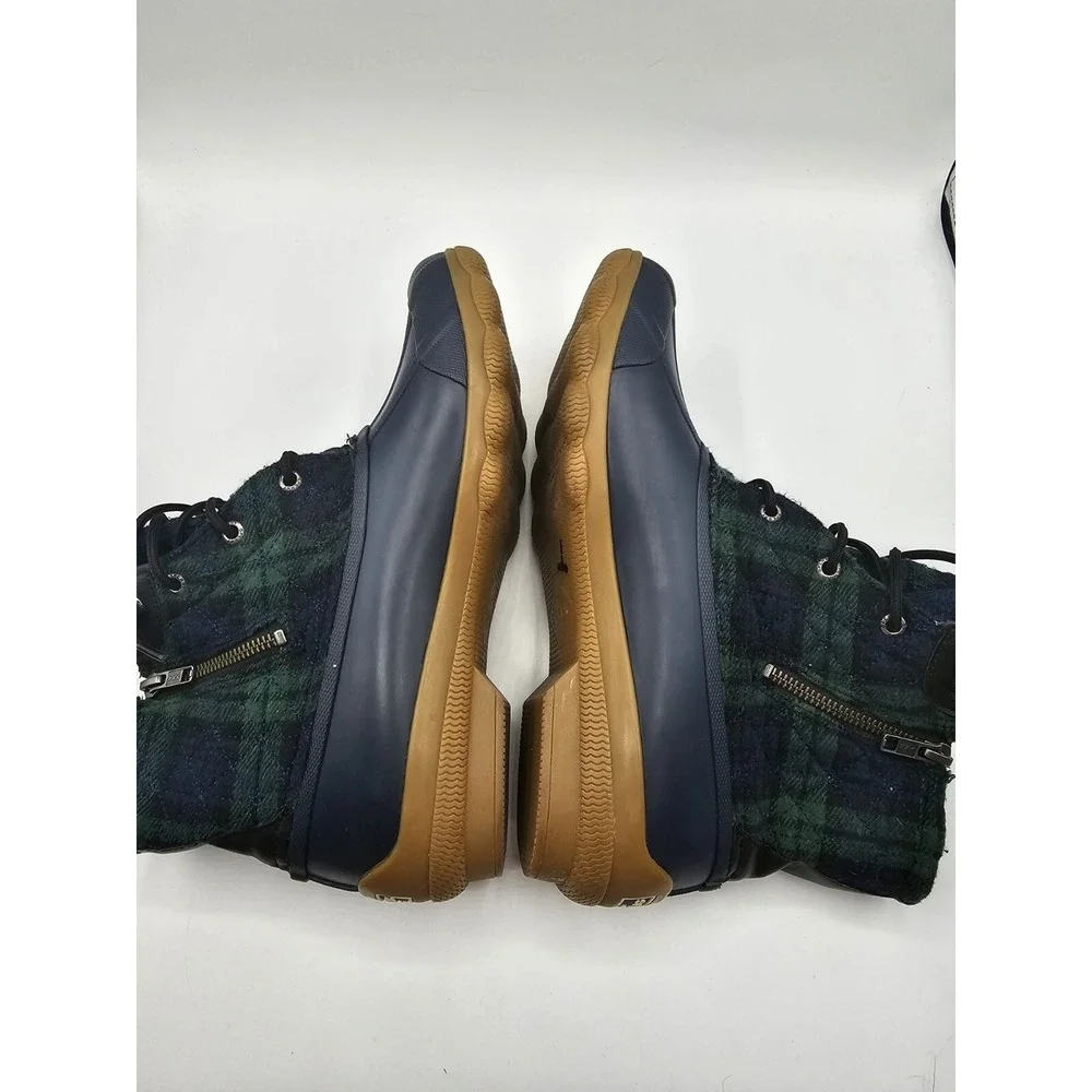 Sperry Womens Saltwater Duck Boots 9M Blue Green Plaid Wool‎ Quilted Preppy